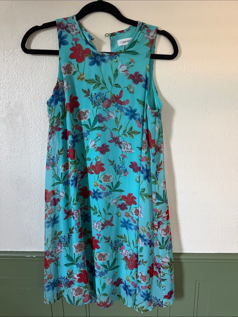Calvin Klein Aqua Floral Sleeveless Shift Dress